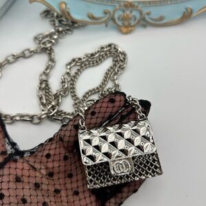 Anthropologie Fashion Tassel Silver Mini Double Chain Charm Belt/Bag